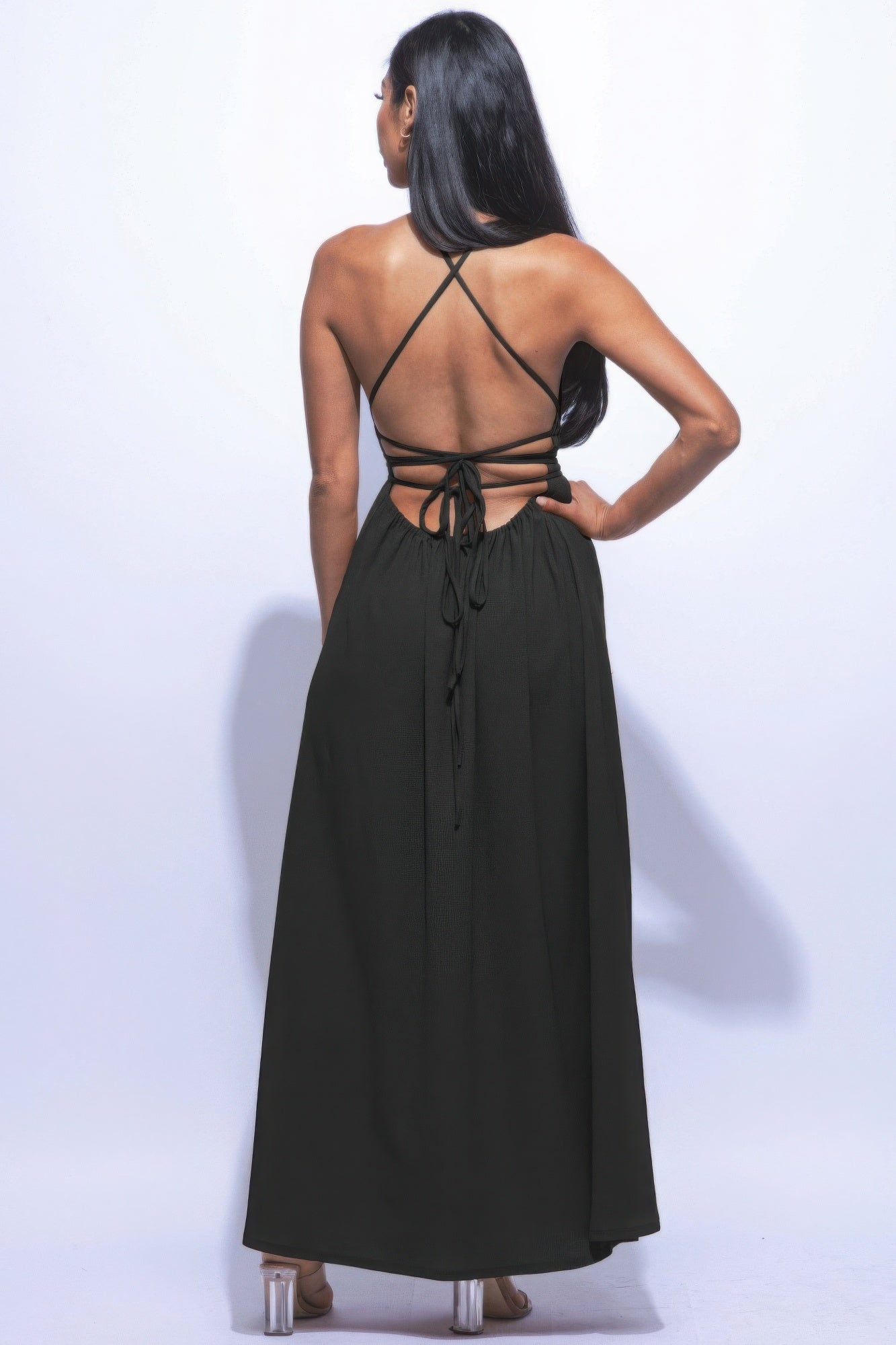 Black Spaghetti Strap Maxi Dress with Side Slit – Elegant & Comfortable