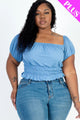 Blue Plus Size Ruched Short Sleeve Ribbed Knit Top – Trendy and Comfortable