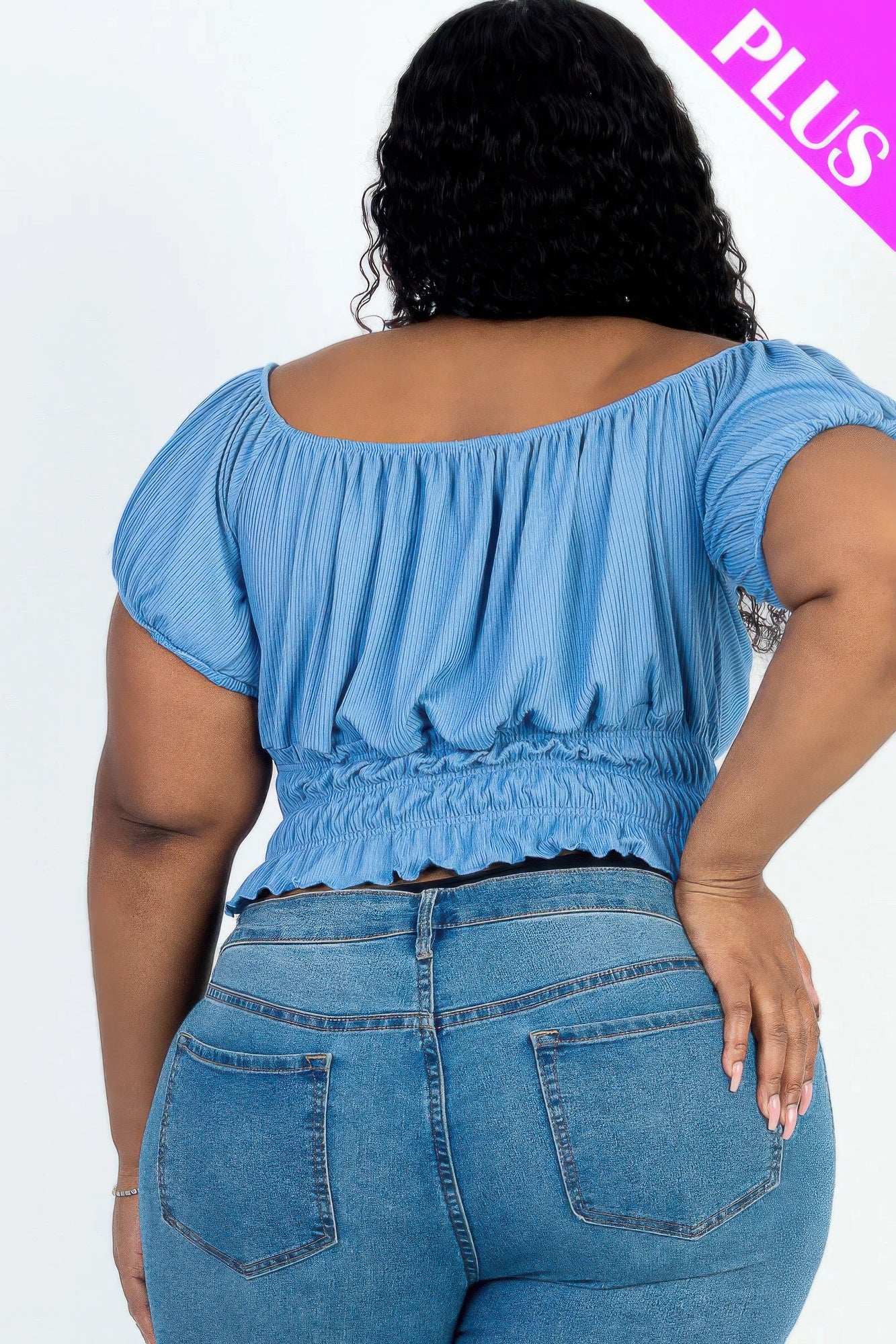 Blue Plus Size Ruched Short Sleeve Ribbed Knit Top – Trendy and Comfortable
