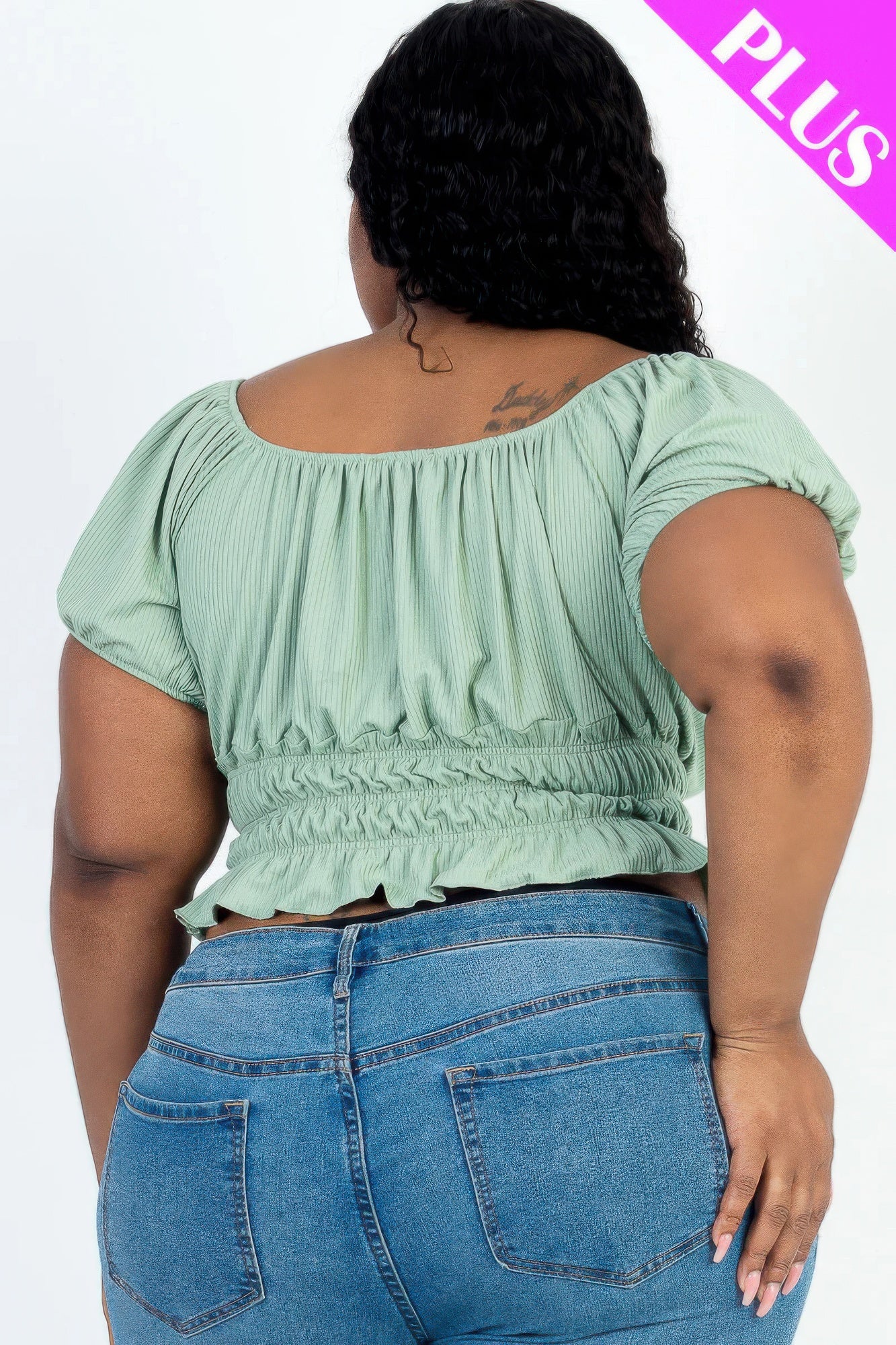 Mint Plus Size Ruched Short Sleeve Ribbed Knit Top - Fresh & Stylish Pop of Color