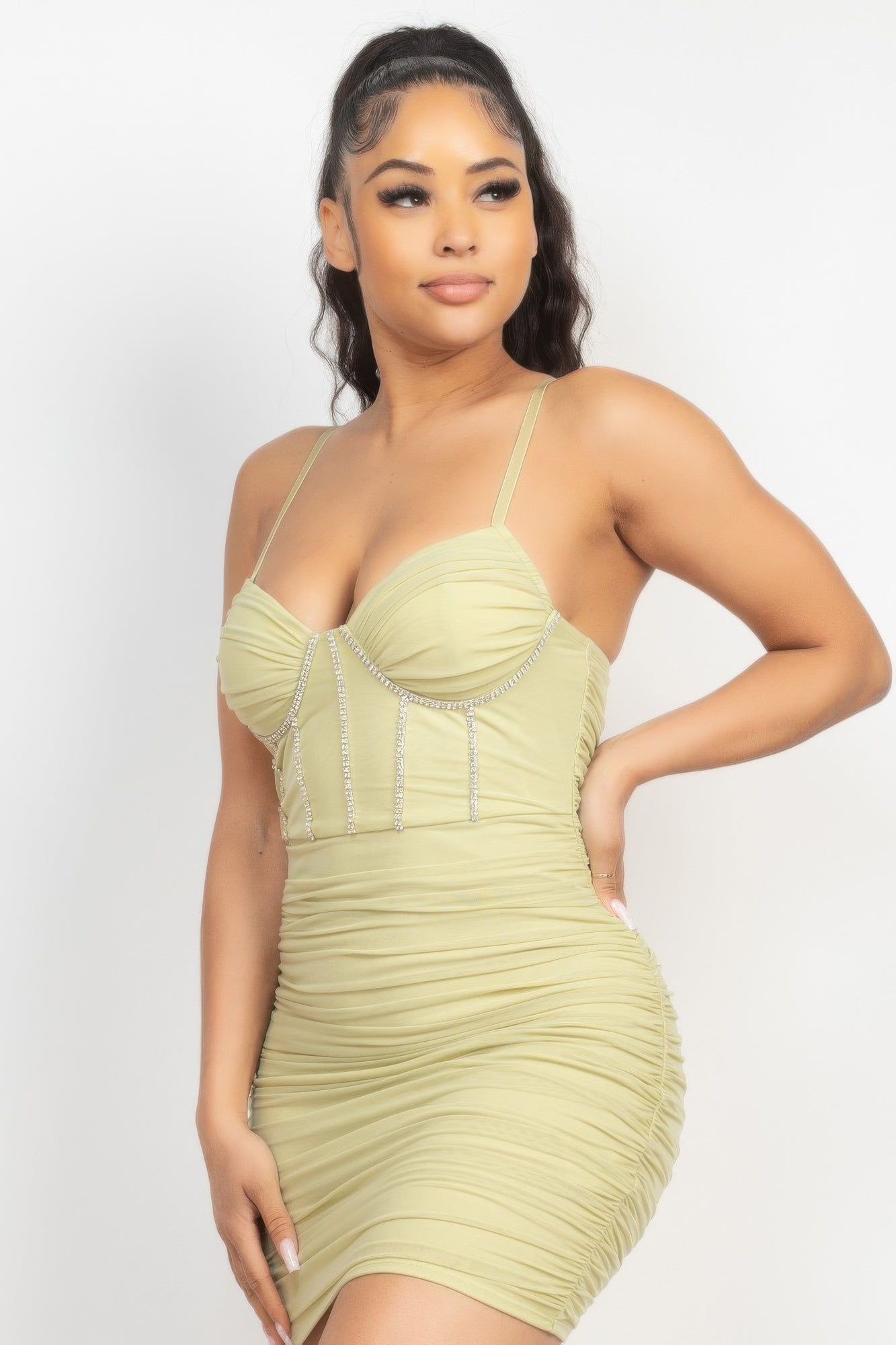 Mint Shirred Bodycon Dress