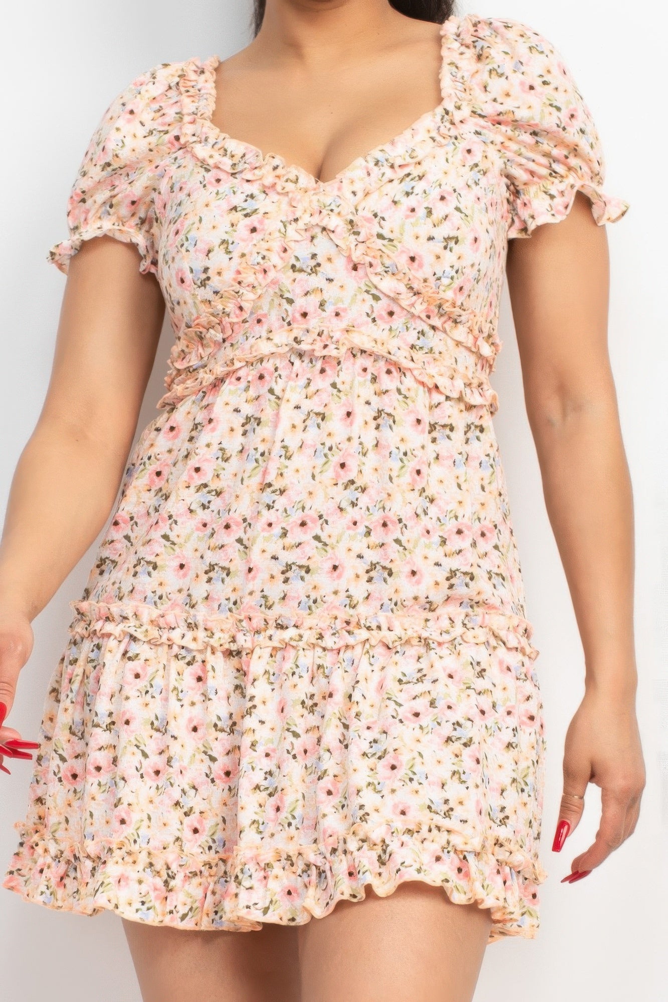 Pink Ruffled Short Sleeve Mini Floral Dress| Lightweight & Breezy