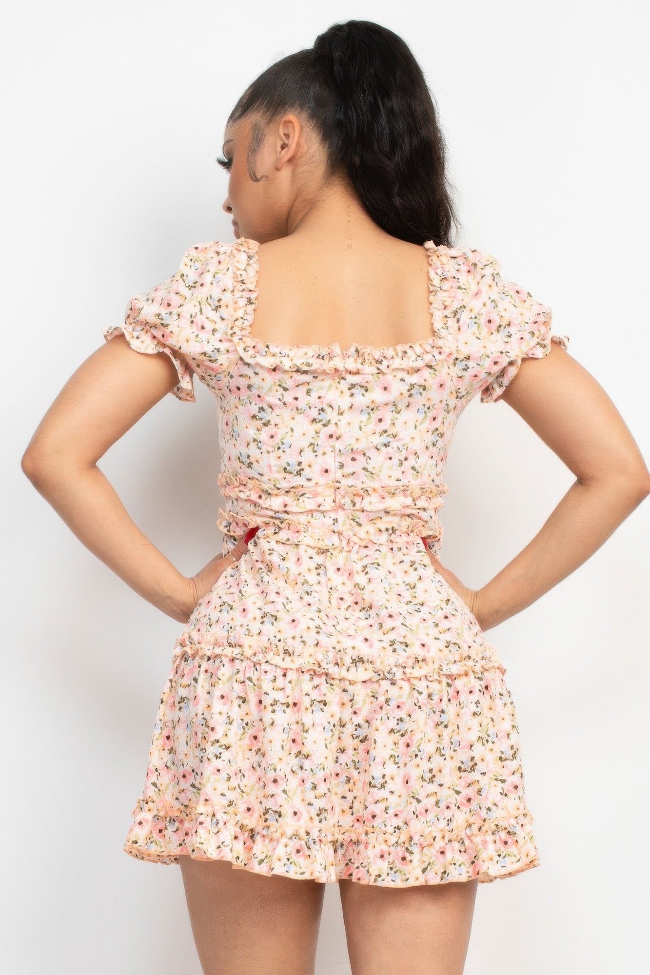 Pink Ruffled Short Sleeve Mini Floral Dress| Lightweight & Breezy