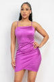 Purple Shirred Satin Dress