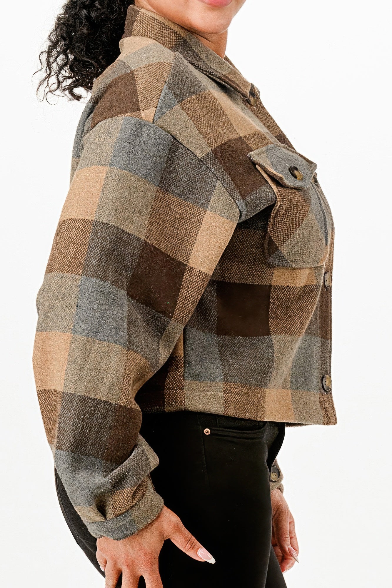 Cropped Flannel Jacket