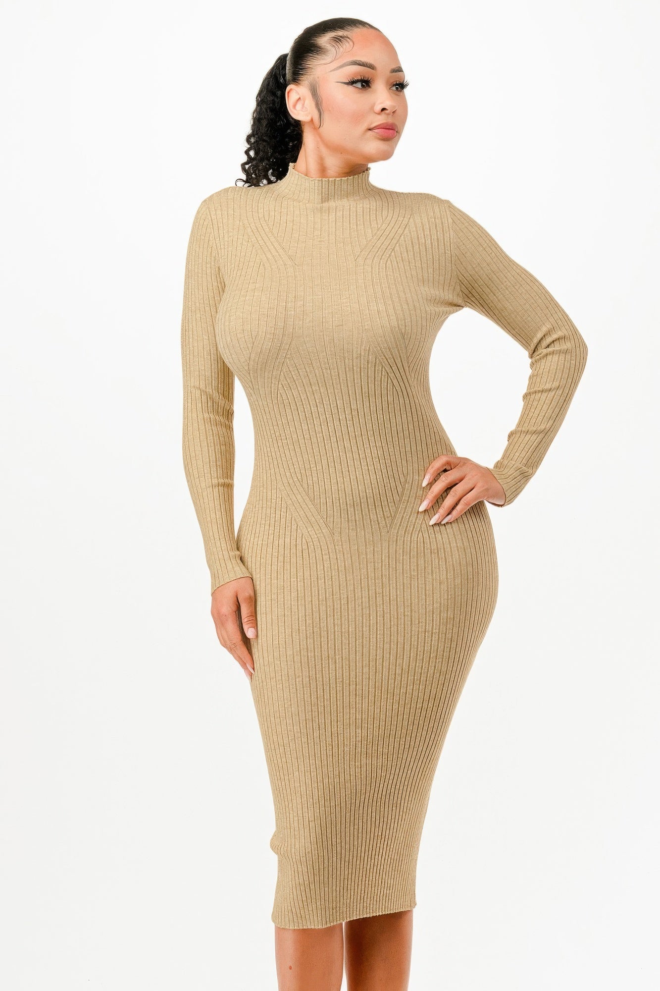 High-collar-bodycon-sweater-dress