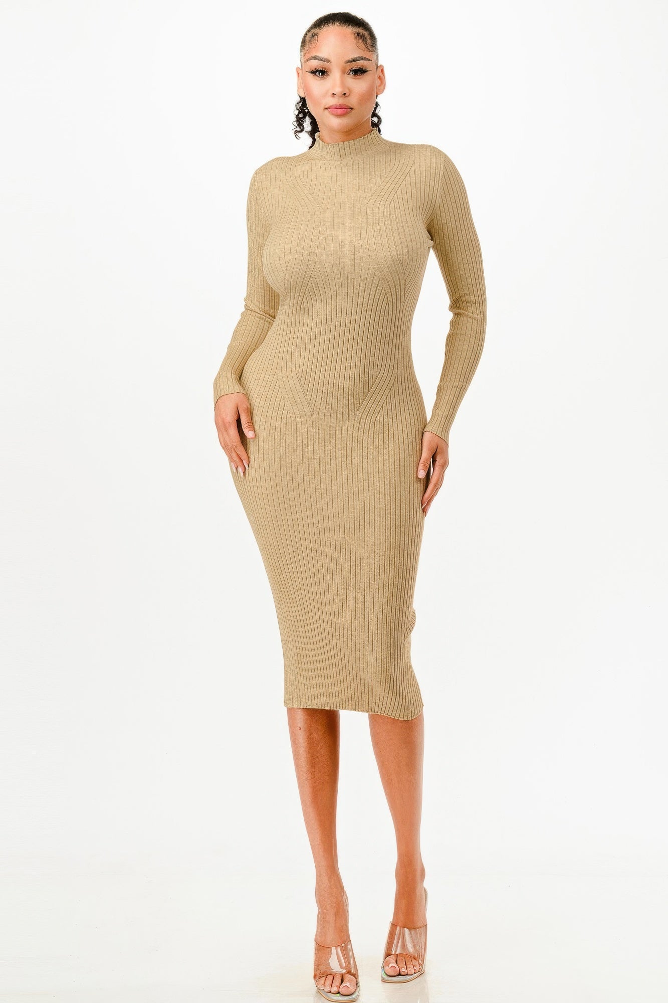 High-collar-bodycon-sweater-dress