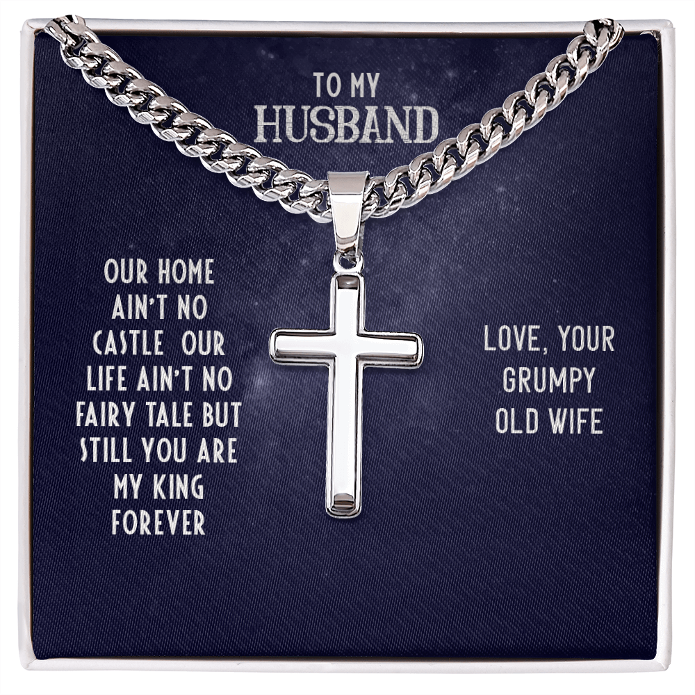 Husband's Cuban Link Chain with Artisan Cross – Valentine’s Gift