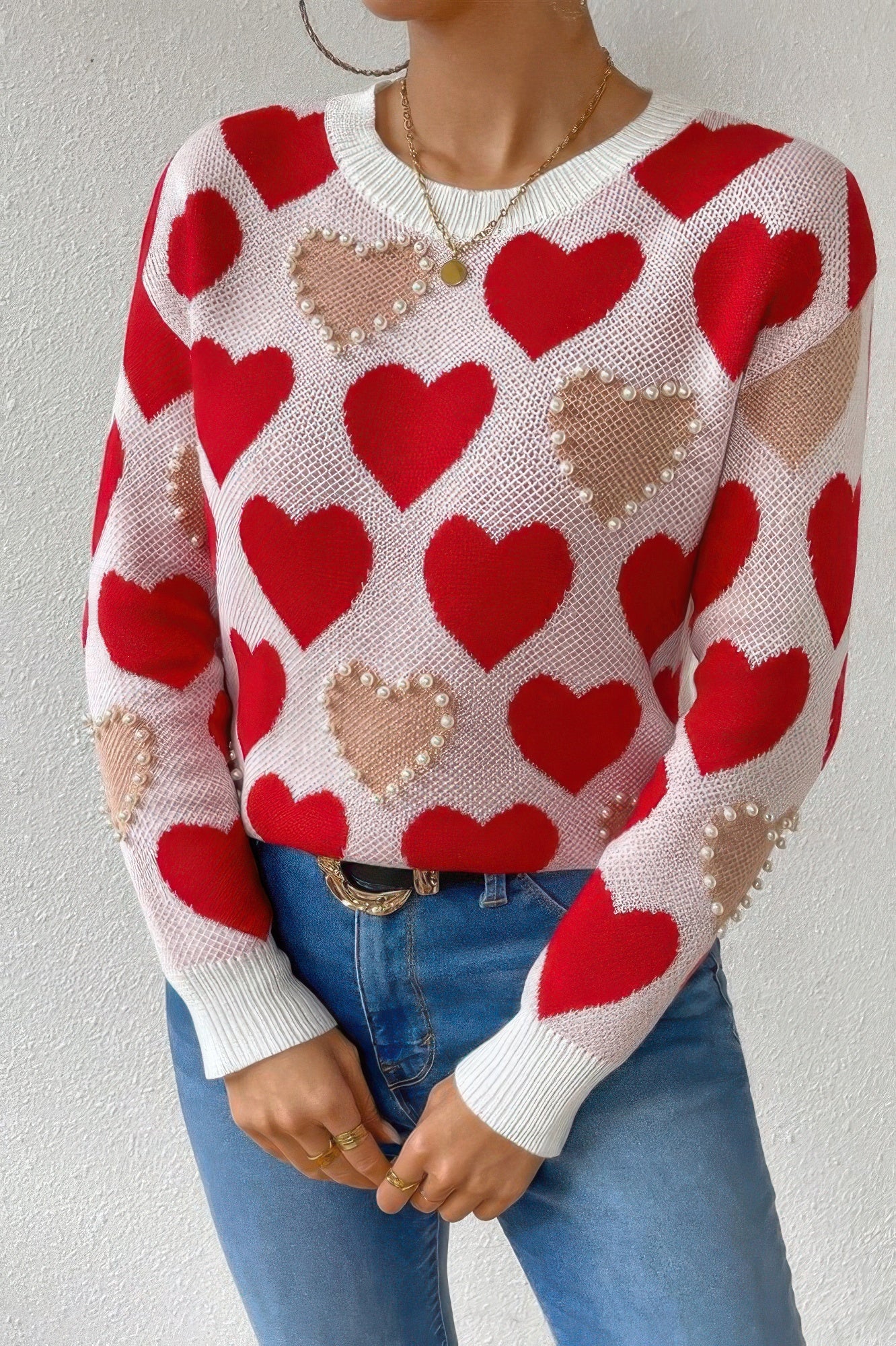 Pearl Heart Knit Sweater