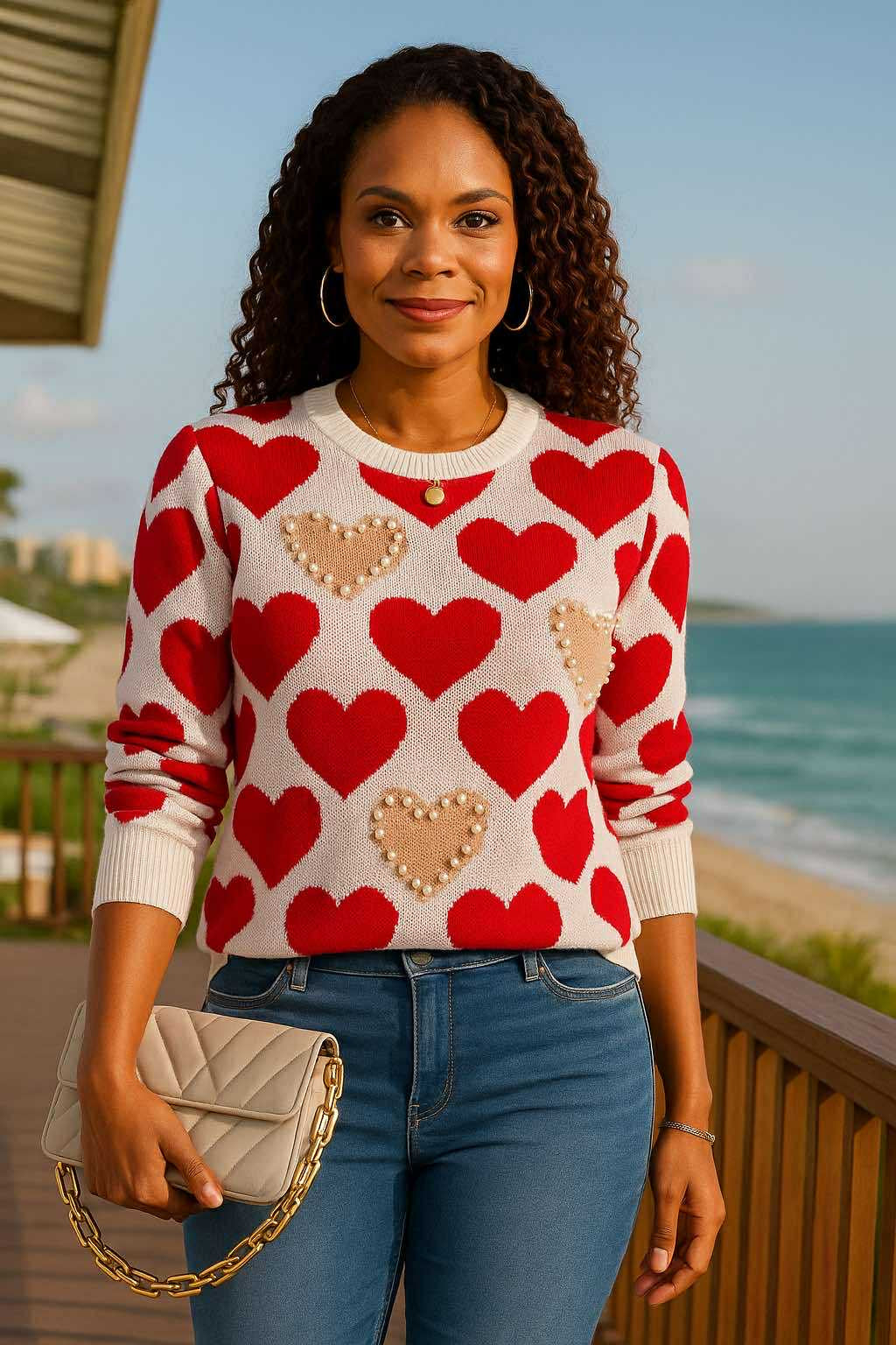Pearl Heart Knit Sweater
