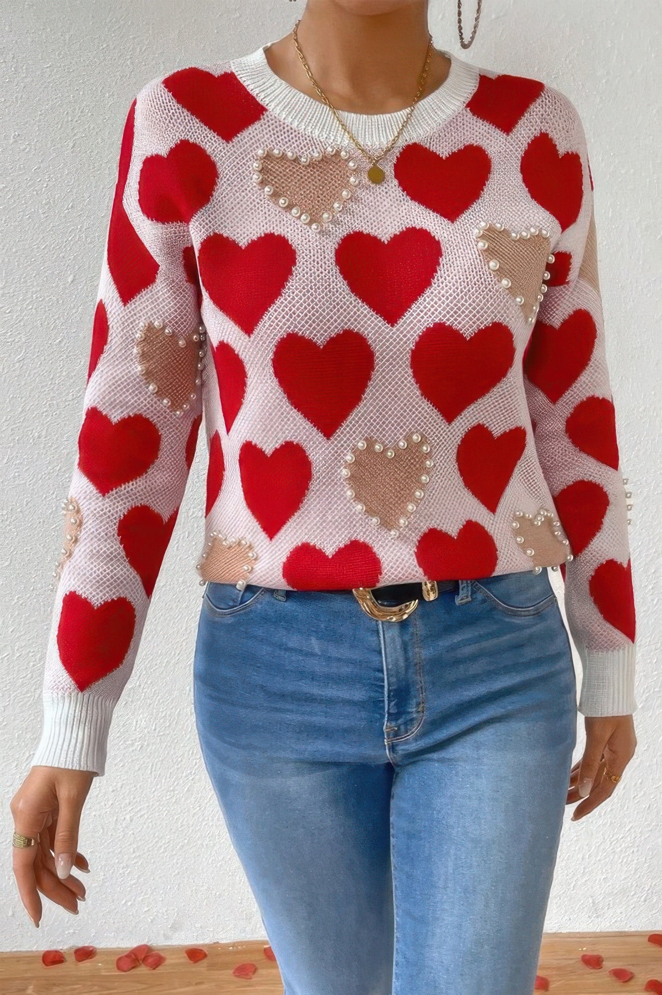 Pearl Heart Knit Sweater