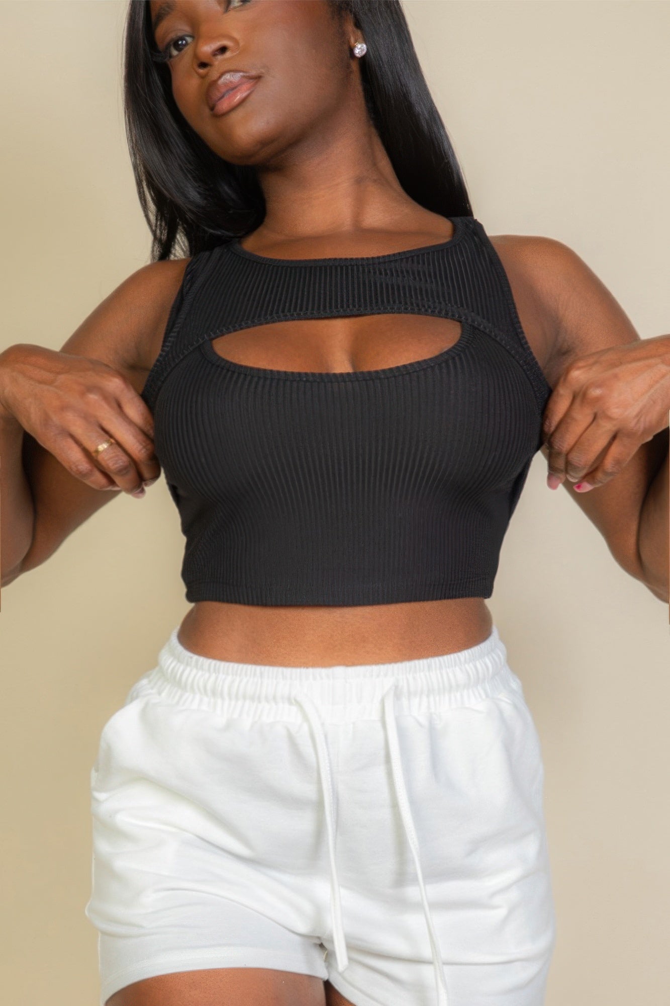 Ribbed Cut-Out Sleeveless Crop Top – Bold & Stylish