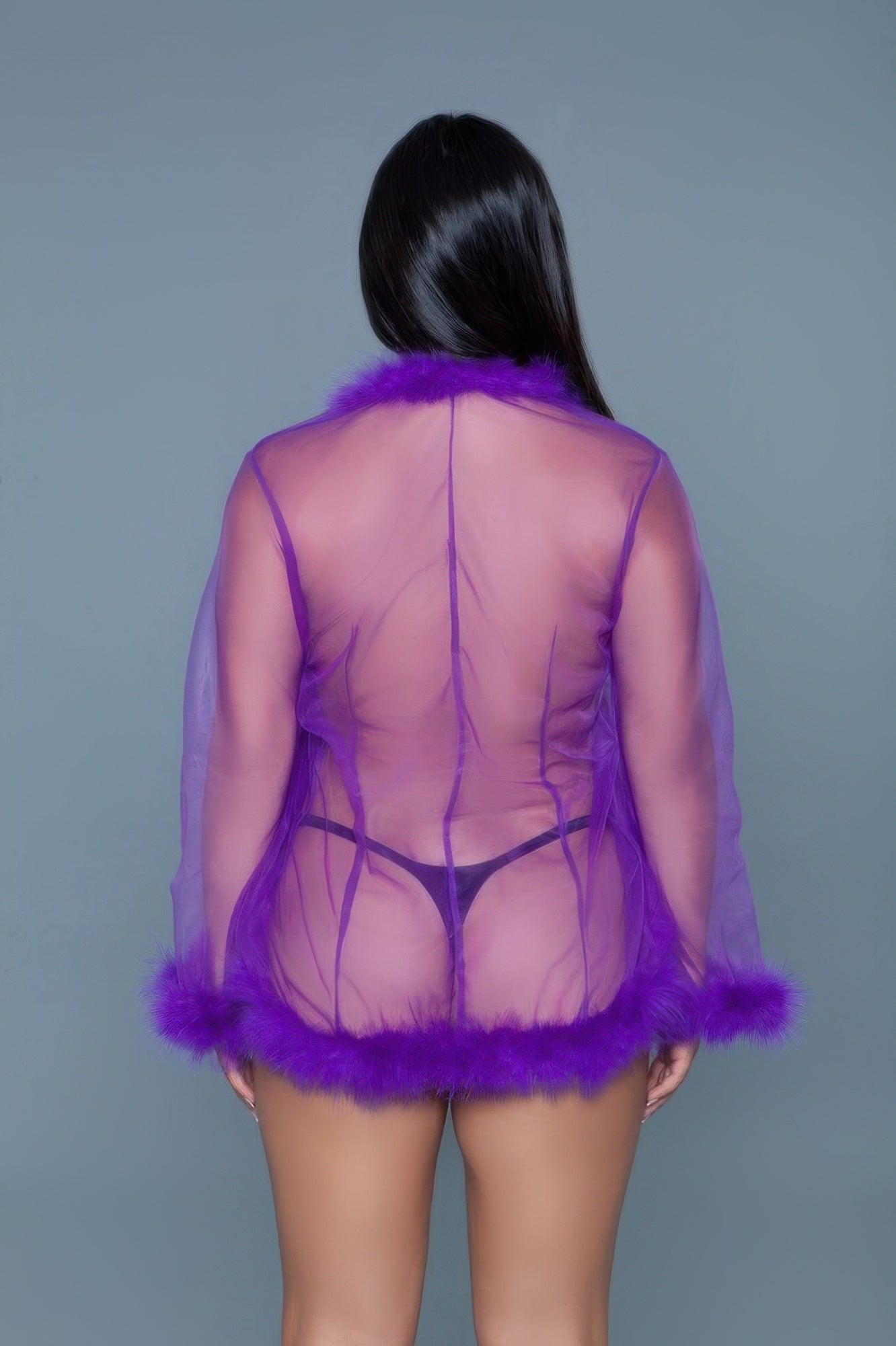 Faux Fur Trim Mesh Robe