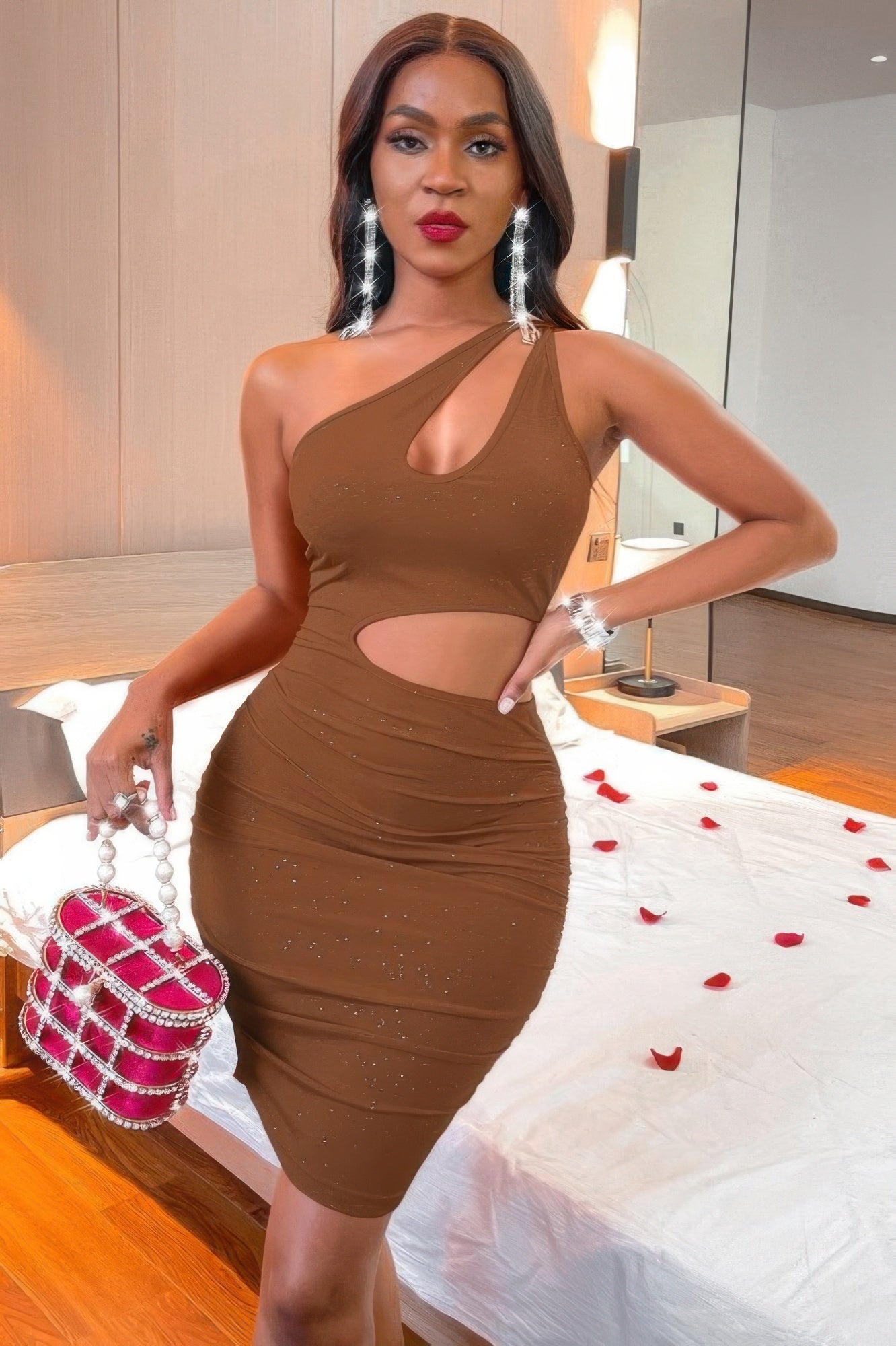 One Shoulder Cutout Bodycon Dress
