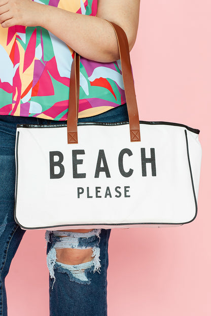 White Graphic Print Large Canvas Tote Bag - Spacious & Durable Summer Tote - Shopping Therapy, LLC Handbags