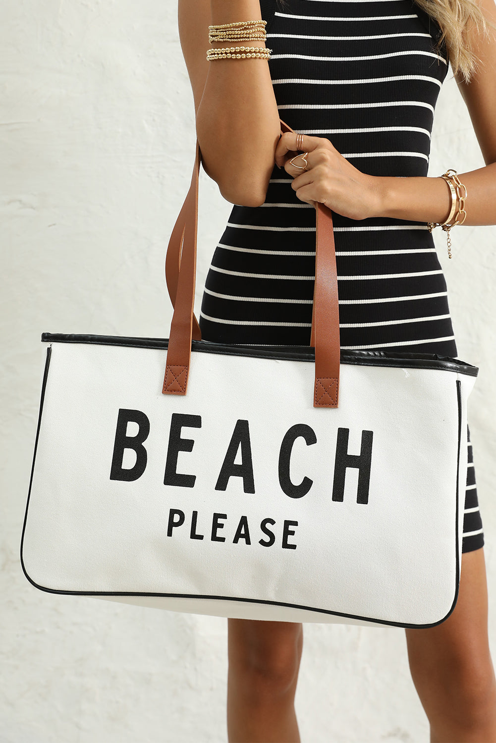 White Graphic Print Large Canvas Tote Bag - Spacious & Durable Summer Tote - Shopping Therapy, LLC Handbags