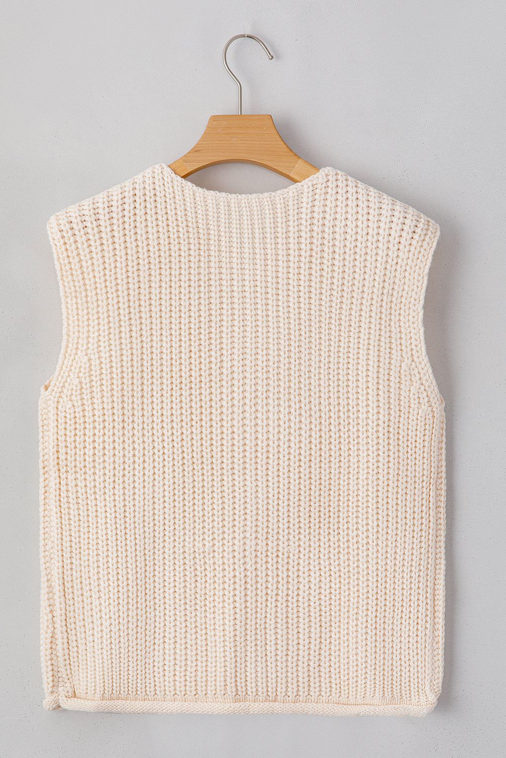 White Solid Textured Knit Sweater Vest With Side Pockets