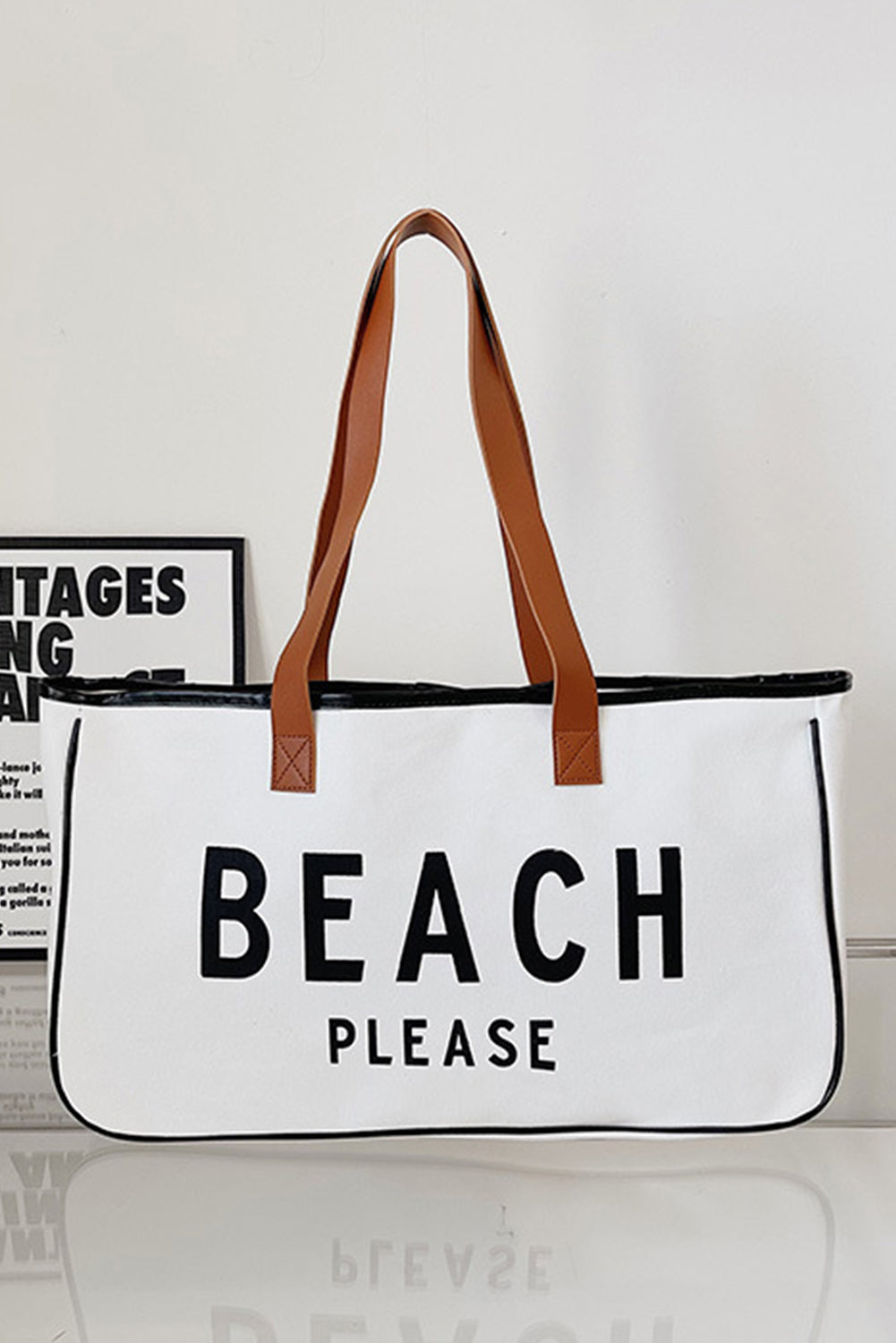 White Graphic Print Large Canvas Tote Bag - Spacious & Durable Summer Tote - Shopping Therapy, LLC Handbags