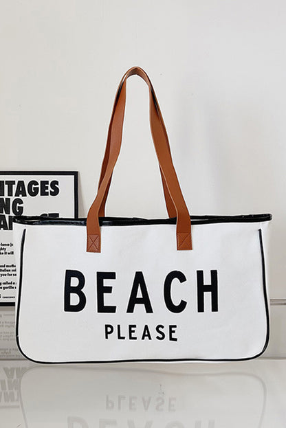White Graphic Print Large Canvas Tote Bag - Spacious & Durable Summer Tote - Shopping Therapy, LLC Handbags