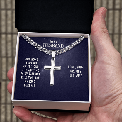 Husband's Cuban Link Chain with Artisan Cross – Valentine’s Gift