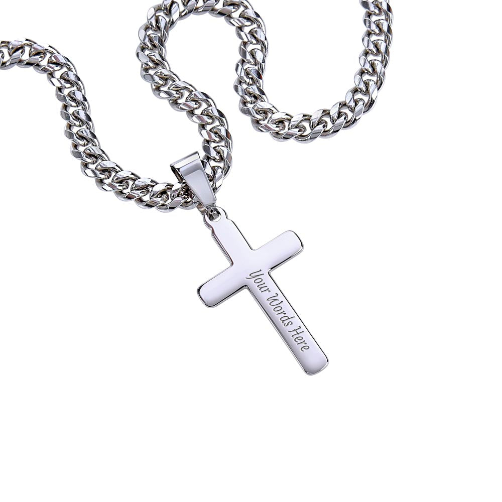 Husband's Cuban Link Chain with Artisan Cross – Valentine’s Gift