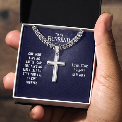 Husband's Cuban Link Chain with Artisan Cross – Valentine’s Gift