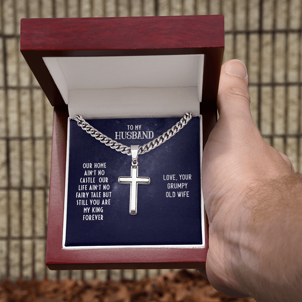 Husband's Cuban Link Chain with Artisan Cross – Valentine’s Gift