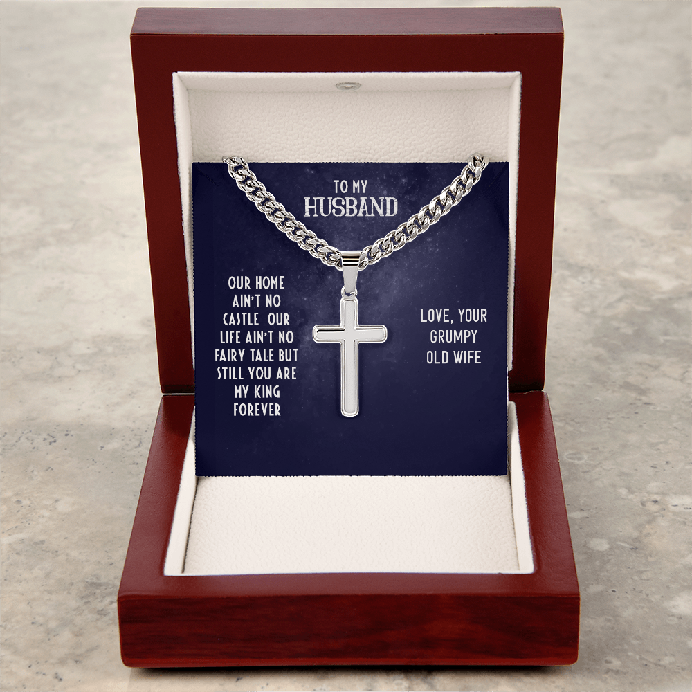 Husband's Cuban Link Chain with Artisan Cross – Valentine’s Gift