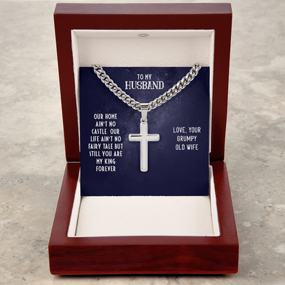 Husband's Cuban Link Chain with Artisan Cross – Valentine’s Gift