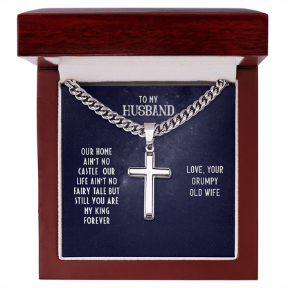 Husband's Cuban Link Chain with Artisan Cross – Valentine’s Gift