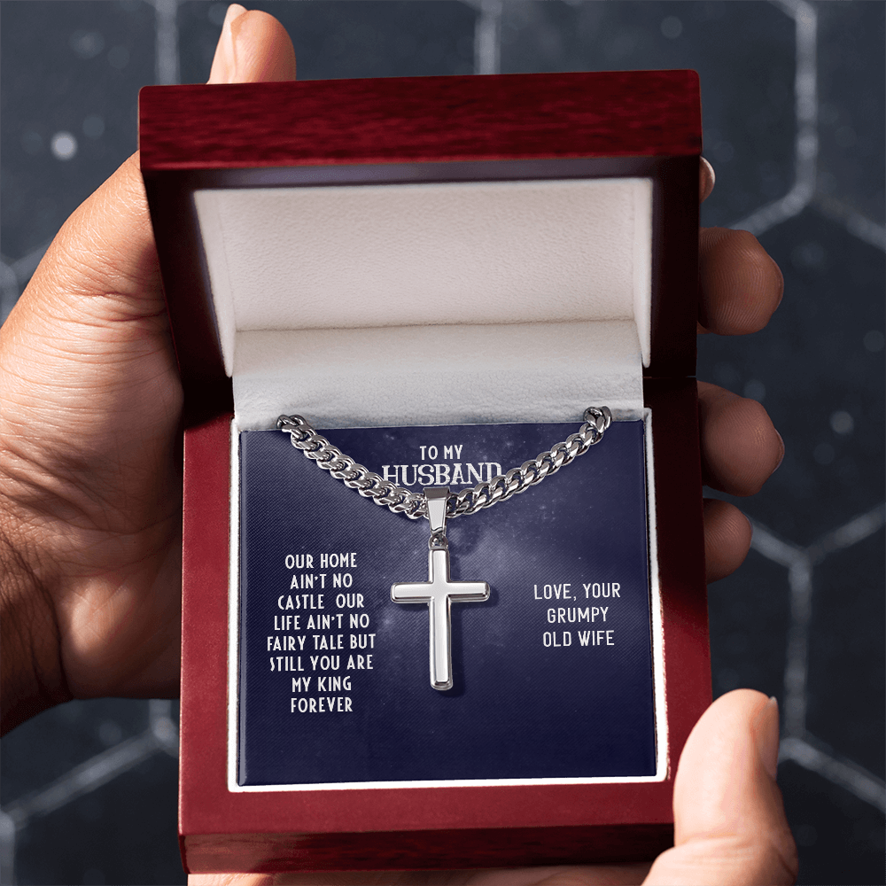 Husband's Cuban Link Chain with Artisan Cross – Valentine’s Gift