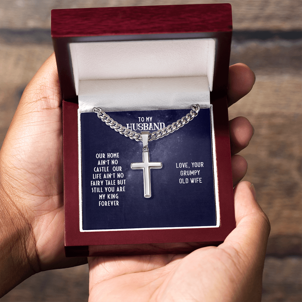 Husband's Cuban Link Chain with Artisan Cross – Valentine’s Gift