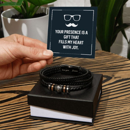 Your Presence Is A Gift Men's Vegan Leather Bracelet - Shopping Therapy, LLC Jewelry