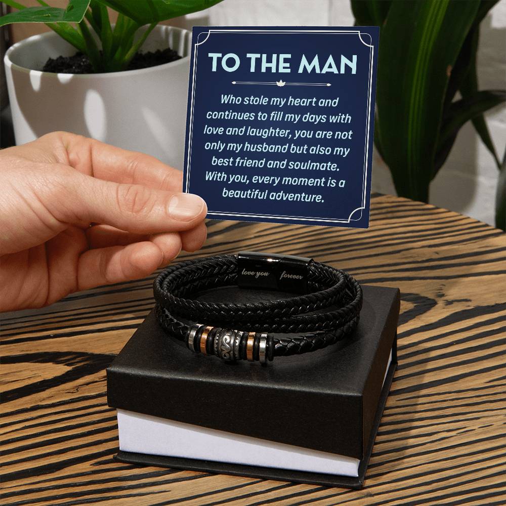 The Man Who Stole My Heart-Vegan Leather Bracelet For Men - Shopping Therapy Two Tone Box Jewelry