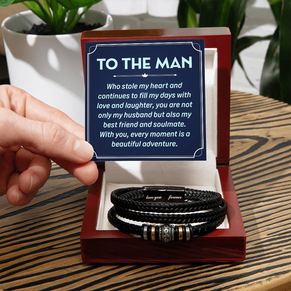 The Man Who Stole My Heart-Vegan Leather Bracelet For Men - Shopping Therapy Luxury Box w/LED Jewelry
