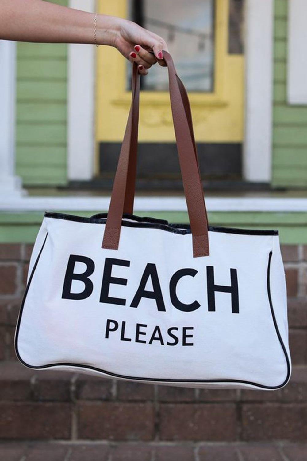 White Graphic Print Large Canvas Tote Bag - Spacious & Durable Summer Tote - Shopping Therapy, LLC Handbags