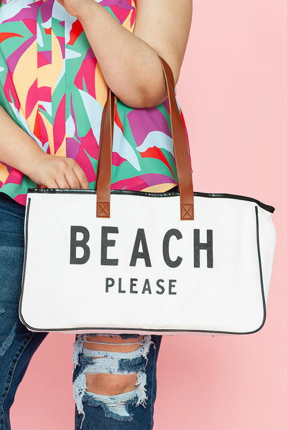 White Graphic Print Large Canvas Tote Bag - Spacious & Durable Summer Tote - Shopping Therapy, LLC Handbags