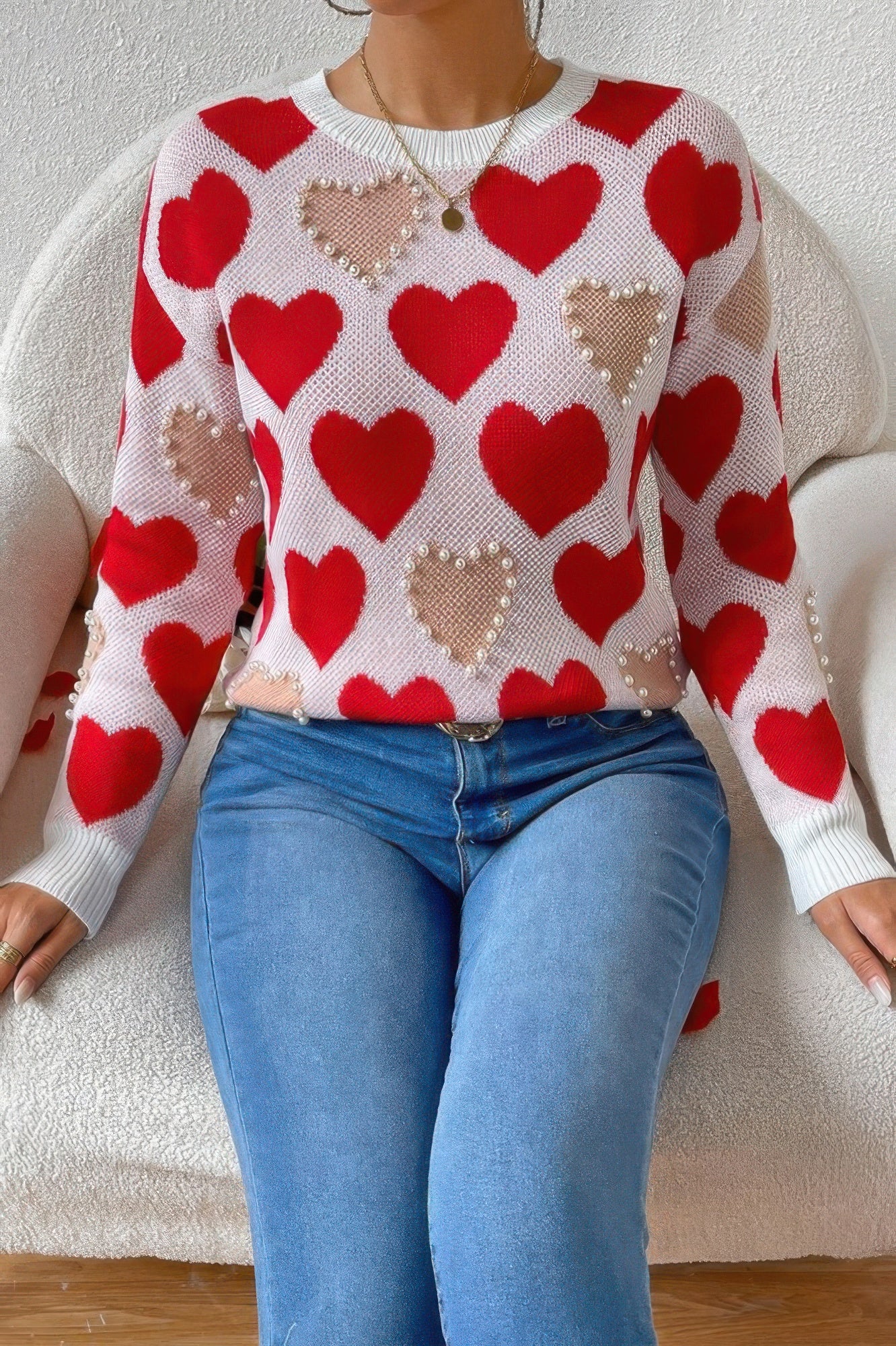 Pearl Heart Knit Sweater