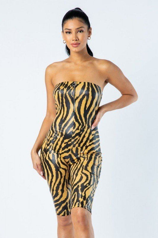 Taupe Zebra Print Tube Romper - Shopping Therapy, LLC rompers