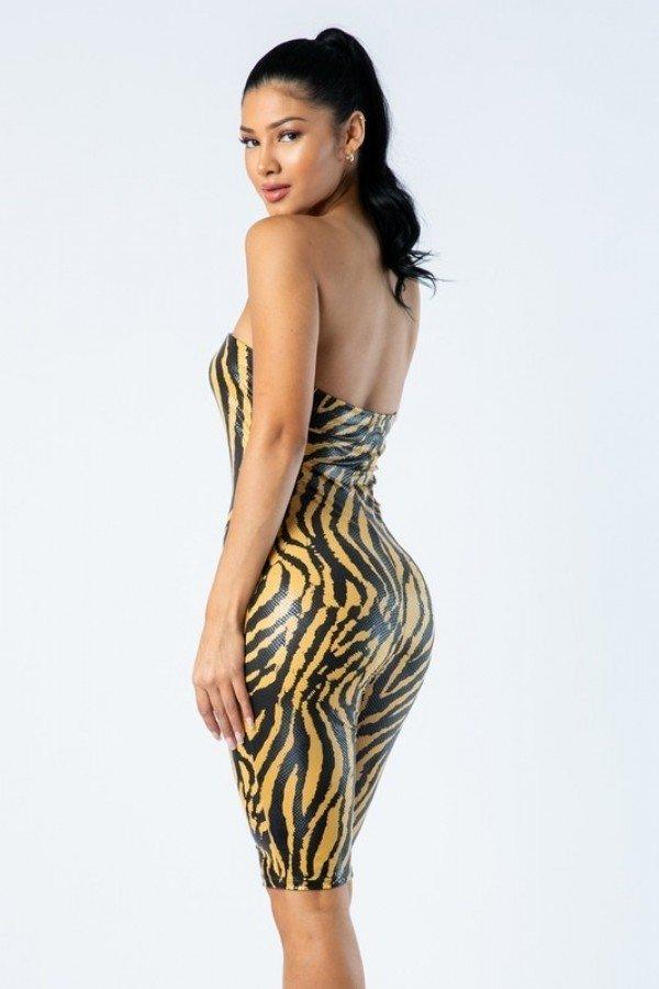 Taupe Zebra Print Tube Romper - Shopping Therapy M rompers