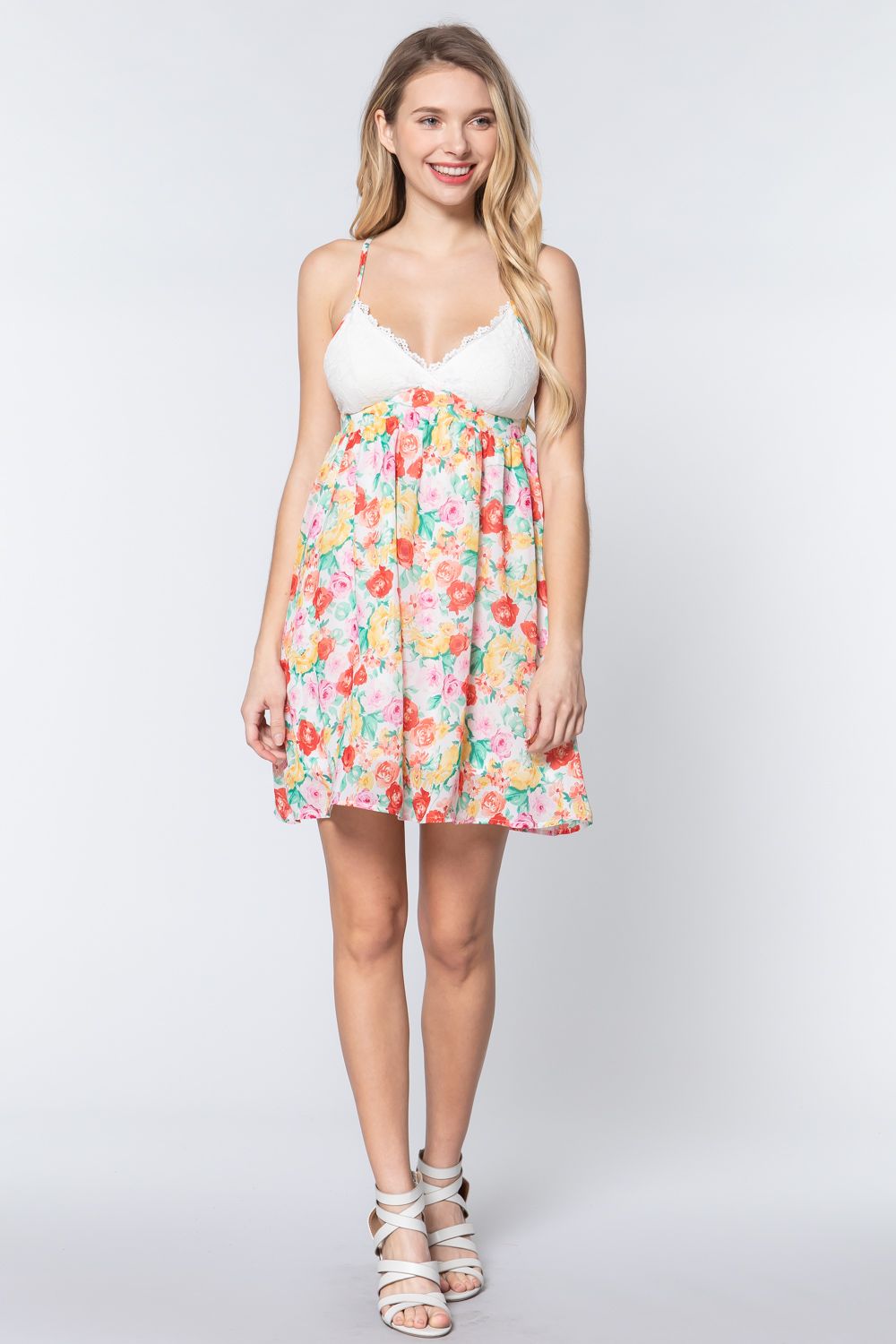 V-neck Open Back Floral Mini Dress - Shopping Therapy