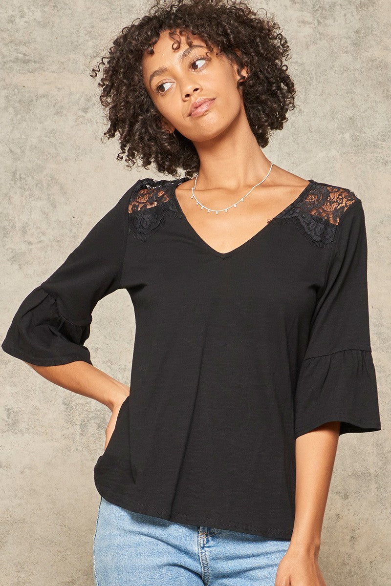 Black V-Neck Top - Shopping Therapy S Tops