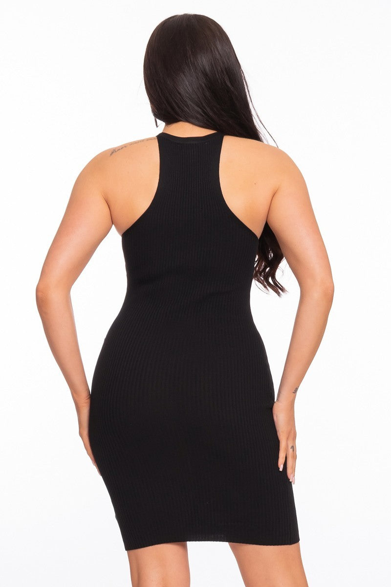 Black Variegated Ribbed Sleeveless Dress - Shopping Therapy, LLC Dress
