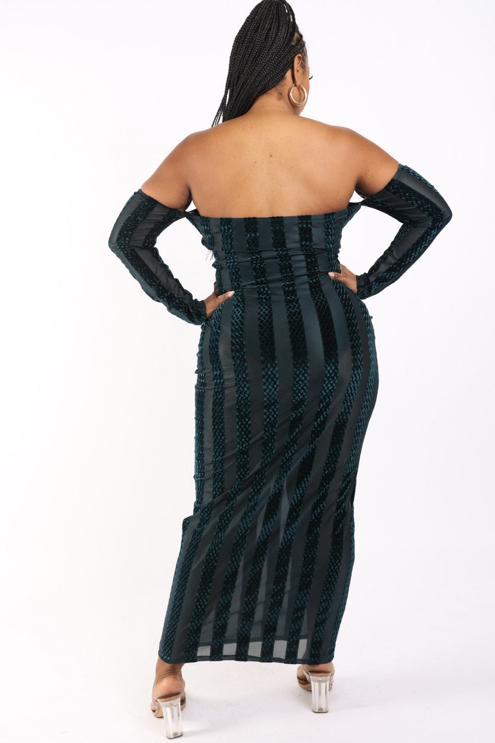 Hunter Off The Shoulder Striped Velvet Maxi Dress - Shopping Therapy 1XL Maxi Dresses