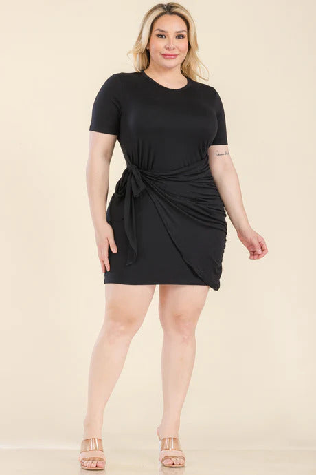 Black Plus Size Side Tie Short Sleeve Mini Dress - Shopping Therapy 3XL Dress