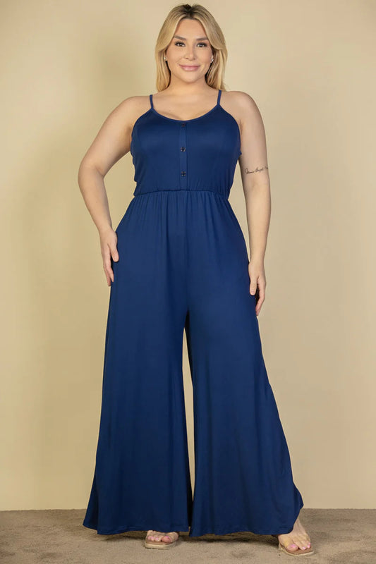 Navy Plus Size Wide Leg Jumpsuit - Shopping Therapy, LLC 