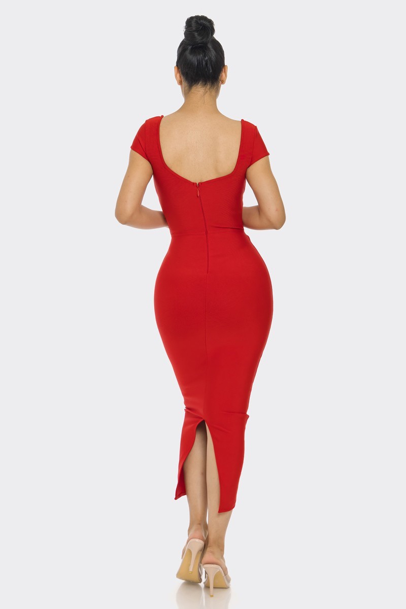 Red Lace-Up Keyhole Midi Dress | Shopping Therapy