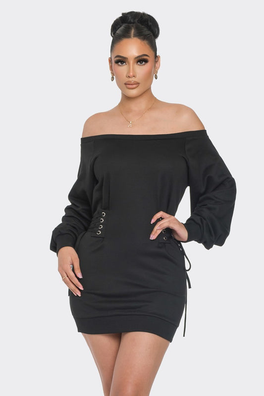 Off-The-Shoulder Black Mini Dress - Shopping Therapy, LLC Mini Dresses