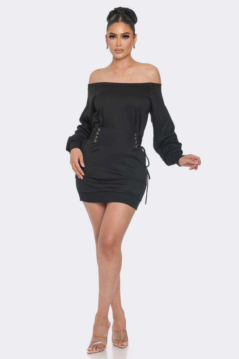 Off-The-Shoulder Black Mini Dress - Shopping Therapy, LLC Mini Dresses