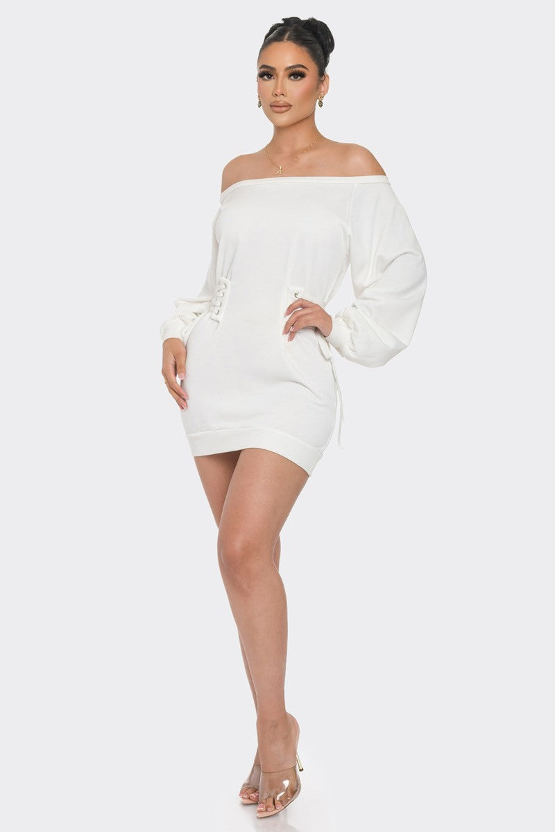 Off-the-Shoulder White Mini Dress - Shopping Therapy, LLC Mini Dresses